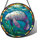 Ocean Manatee Seagrass Stained Glass Window Hanging Suncatcher Gifts 12" by Follow