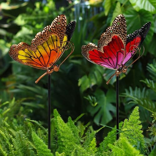 Metal Solar Garden Light Colorful Butterfly, Yellow - Image 6