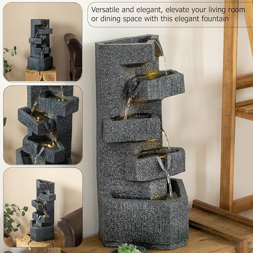 Gardenised Water Fountain with LED Light for Indoor and Outdoor Accent with Soothing Waterfall Sound Ideal for Home Office Patio Backyard Deck Porch Balcony and Tabletop Display, Modern Steps Flow - Image 5
