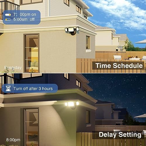 Onforu 55W Smart LED Flood Lights Outdoor, 5500LM, Tunable 2700K-6500K, APP Control, WiFi Alexa Security Lights with Timer & Adjustable 3 Head, IP65 Waterproof for House, Yard, Porch, Garage, Backyard - Image 6