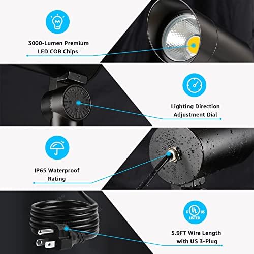 SUNVIE 30W 3000K LED Dusk to Dawn Flag Pole Spot Light Outdoor with Stake - Image 6