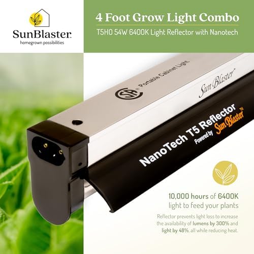 SunBlaster SL0900304 54 Watt 6400K 4' 120V Hydroponic Grow Light Lamp Ballast Fixture with NanoTech T5HO Reflector for Indoor Home Gardens and Plants - Image 2