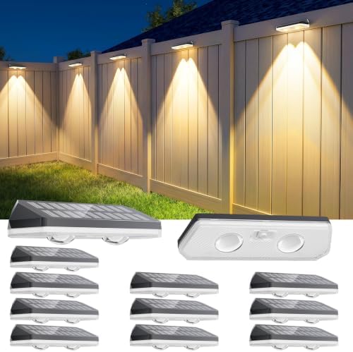 Solar Fence Lights Outdoor, 12 Pack 3CCT & RGB 13 Colors Fence Lights Solar Powered Ultra-Bright LED Lens Waterproof Outdoor Solar Lights for Fence, Backyard, Railing, Patio, Wall, Step, Deck by UGDLUCK