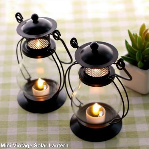 Solar Hanging Lanterns Outdoor Waterproof, Vintage Mini Metal Lantern with Flickering Solar Powered Tea Lights, Perfect Chargeable Solar Lights for Backyard Patio Garden Fence Tree Decoration-4Pack - Image 2