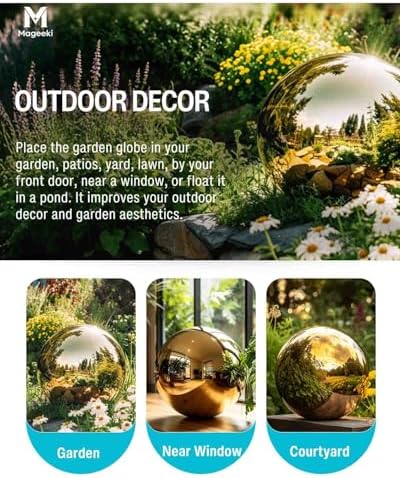 12 Inch Stainless Steel Gazing Ball, Gold Mirror Sphere for Garden Décor - Image 3