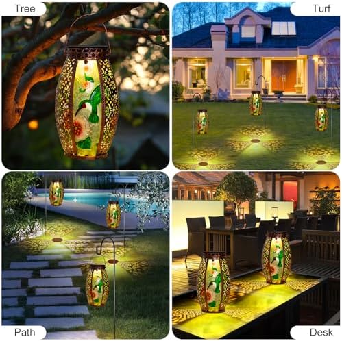 Larekook Hummingbird Solar Lantern Outdoor Waterproof,13" Large Hanging Lantern Decorative,Metal Hummingbird Solar Lights for Yard Table Porch Patio Garden Decor,Birthday Gifts for Women Mom - Image 6