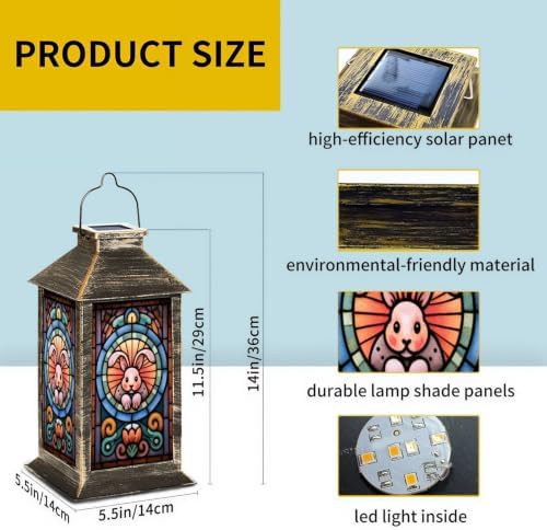 Solar Lantern Vintage Abstract Bunny Art Outdoor Waterproof Garden Hanging Lantern Solar Powered Lighting Outside Solar Light for Patio Yard Camping, Gifts for Women Mom - Image 2