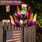 Solar Wind Spinners Outdoor for Yard and Garden, 61'' Lotus Kinetic Wind Sculptures with Color Changing LED Crackle Glass Globe, Metal Yard Art Decor for Patio Lawn, Garden Gifts for Women/Mother - Image 5