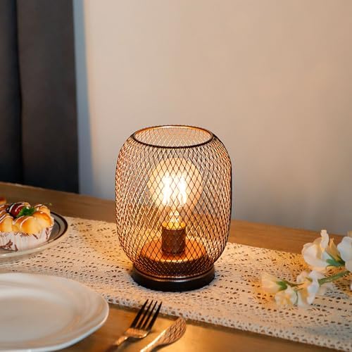 TRIROCKS Set of 4 Battery Operated Lamp LED Table Lantern, Metal Cage Cordless Lamps with LED Bulb，Vintage Decorative Outdoor Lantern for Weddings, Parties, Patio, Events for Indoors Shelf Decor - Image 5