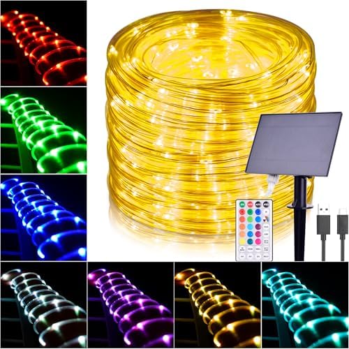 Solar Rope Lights Outdoor Waterproof 66Ft LED String Light with Remote by Hozplex