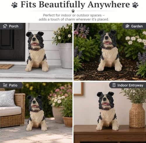 Tuxedo Border Collie Statues Outdoor Decorative, Dog Memorial Statue for Yard Lawn Patio Porch, Garden Pet Grave Marker Figures, - Image 3