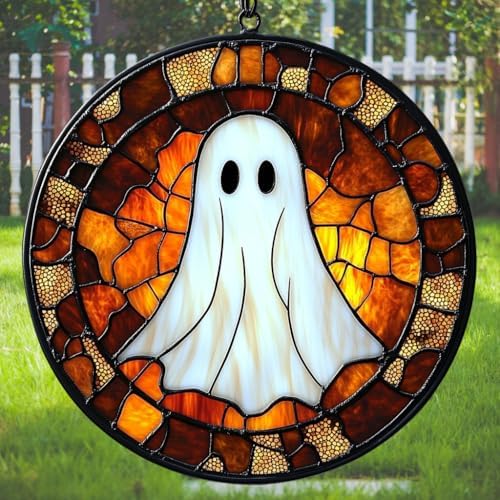 Cute Ghost Halloween Mosaic Acrylic Suncatcher by AVAGAN