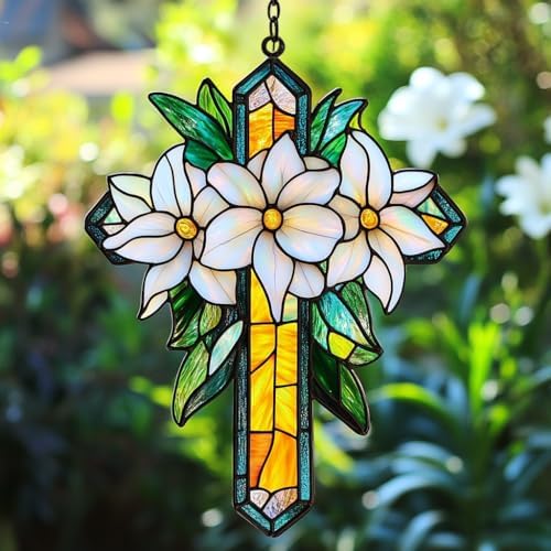 Cross and Flowers Acrylic Suncatcher by AVAGAN