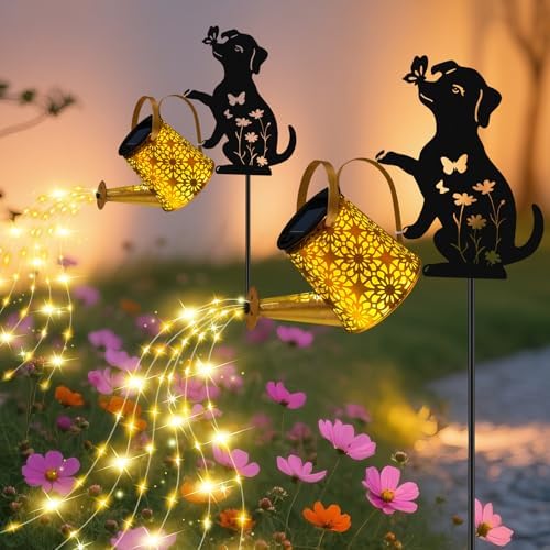Solar Garden Lights Outdoor Decor, Dog Watering Can Lights for Yard, 2 Pack by OSTRITEC