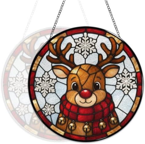 Cute Christmas Reindeer Stained Glass Suncatcher 11.8" Colorful Window Hanging Ornament, Sun Catcher Decor for Bathroom Front Door Living Room Home Wall Garden - Image 5