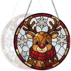 Cute Christmas Reindeer Stained Glass Suncatcher 11.8" Colorful Window Hanging Ornament, Sun Catcher Decor for Bathroom Front Door Living Room Home Wall Garden - Image 5