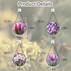 DASTOLL Stained Glass Window Hanging 4 Pcs Set Purple Flower Theme 7.8" - Tulip Suncatcher Door Garden Sun Catcher Decor Birthday Christmas for Plant Lovers Woman Nana Men - Image 6