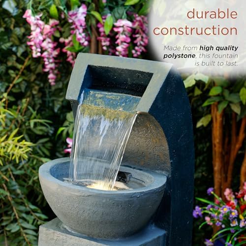 Alpine Corporation 41" Tall Outdoor Basin Waterfall Floor Fountain with LED Lights for Garden, Patio, Lawn and Backyard Decor, Gray - Image 6