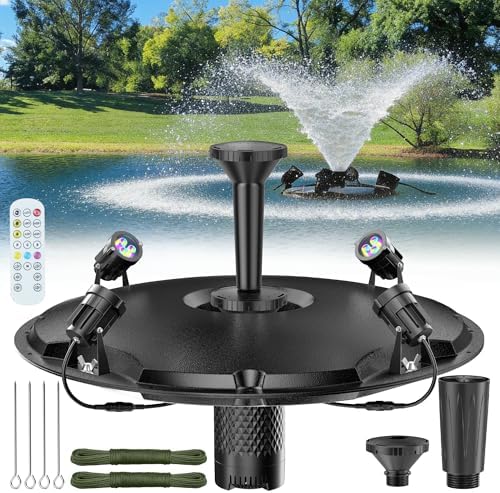 POPOSOAP Floating Pond Fountain With LED Lights, Pond Fountain Aerator Complete Kit with 1600GPH Water Pump 50FT Power Cord, 3 Spray Styles for Ponds, Pool, Lakes & Water Gardens P155 by POPOSOAP