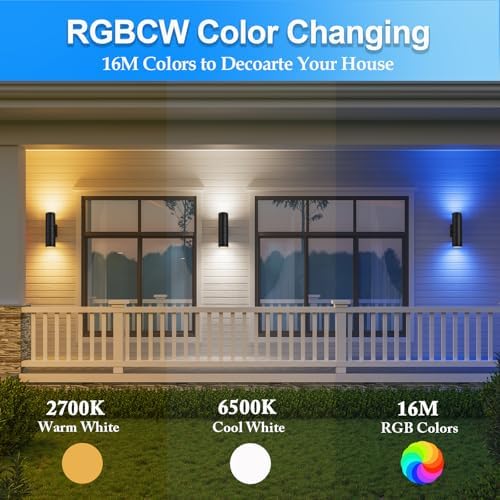 wowlite Smart RGB Outdoor Wall Sconce, Up & Down Color Changing, 2 Pack - Image 2