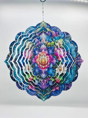 Shwing 12 Inch Wind Spinner Hanging Wind Sculptures Lotus Flower Metal Decor Double Sided Outdoor Kinetic Garden Art 3D Wind Spinner Hanging Ornament for Patio Porch Balcony Backyard Tree Decor - Image 6