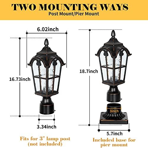 Hardwired 120V Dusk to Dawn Outdoor Post Light Black Roman, Waterproof Aluminum Pole Light Fixture with Pier Mount Base, Exterior Lamp Post Lantern Head with Clear Glass for Garden Yard Patio Pathway - Image 3