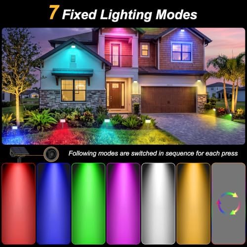 Solar Spot Lights Outdoor, 6 Pack Multicolor Outdoor Solar Lights for Yard, 4 Lighting Mode Solar Landscape Spotlights with Auto On/Off, Waterproof IP67 Wall Lights for Garden, Walkway (15 LED, RGB) - Image 3