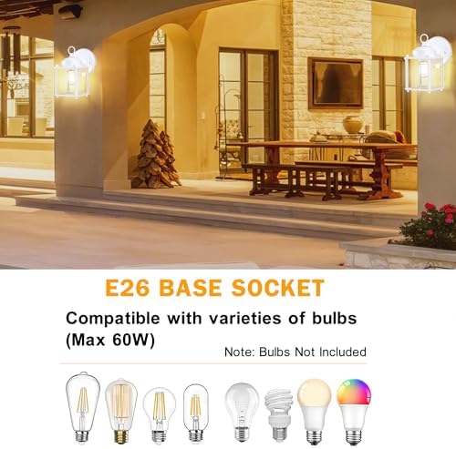 Outdoor Wall Light Fixture, Metal Glass, White, 4 Pack - Image 3