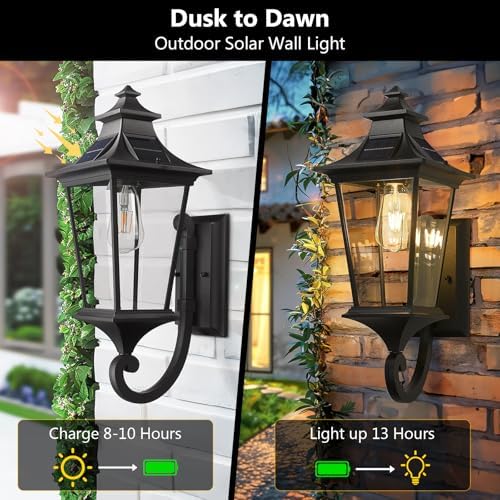 Emliviar Solar Outdoor Wall Light, Dusk to Dawn Porch Lantern, 500181-SL BK - Image 5