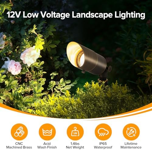 LUTEC Solid Brass Low Voltage Landscape Lighting, 12V Heavy Duty Waterproof Landscape Spotlights, Adjustable Bronze Uplights Outdoor Fixtures for Garden Yard Pathway Tree Without Bulb, 6 Pack - Image 2