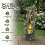 Outdoor Waterfall Fountain with LED Lights, Tree Design Freestanding Garden Fountain, Fiberglass Resin Construction, Energy-Efficient Patio Yard Water Feature, Fountain for Lawn, Porch, Backyard - Image 3