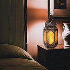 Lewondr Ramadan Lantern Decorations, Glass Moroccan Bookshelf Lantern, Gold - Image 3