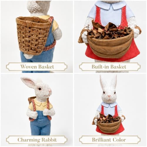 2pcs Bunny Garden Statues, 16.14in Resin Weatherproof Outdoor Decor - Image 3