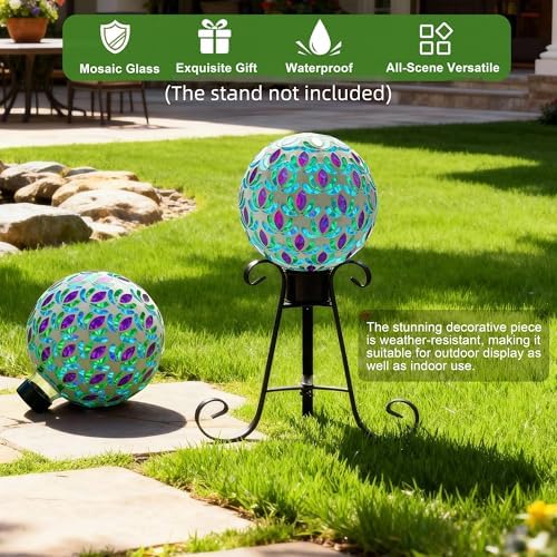 VOREEN 8” Mosaic Glass Gazing Ball — Purple Teal & Green Garden Sphere, Weather-Resistant Outdoor Yard & Patio Decoration, Fade-Free, Four-Season Use - Image 3