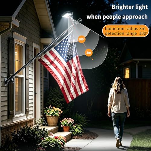 Solar Flag Pole Light – Solar Powered LED Spotlight, Dusk to Dawn Auto On/Off, Waterproof Outdoor Lighting for 1-1.5" Flagpoles, Fits 5-6FT Pole for Outside House & Garden (Large Size) - Image 4