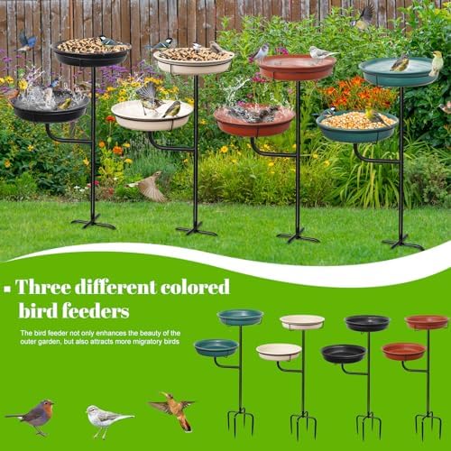 Freestanding Birdbaths Bowl Outdoor, Free Standing Garden Bird Bath Bird Feeder & Bird Bath Bowl, Detachable Decoration Spa Birdfeeder for Garden Patio Yard Lawn, 4 Spiky Metal Stake (Green 2) - Image 6
