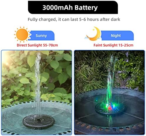 Solar Powered Fountain 4W Bird Bath Fountains Pump Upgraded Glass Panel Fountains with Color LED Lights 7 Nozzles & 4 Fixers for Garden Small Pond Outdoor Swimming Pool Fish Tank - Image 3