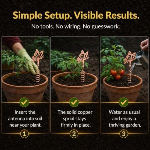 Premium Electroculture Copper Garden Antennas (3-Pack) – Decorative Butterfly Plant Growth Boosters for Tomatoes, Vegetable Gardens, Raised Beds & Houseplants – 99% Pure Copper Stakes - Image 6