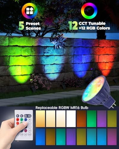 12V RGB Pond Light Underwater, RGB+CCT Tunable 2700K-6500K MR16 LED Bulb with Remote Control, Submersible for Ponds, Waterfalls, Fountains, Well Light, Low Voltage Yard Landscape Lighting - Image 6