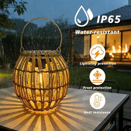 Solar Lanterns Outdoor Waterproof, Rattan Solar Outdoor Lanterns 2 Pack - Image 2