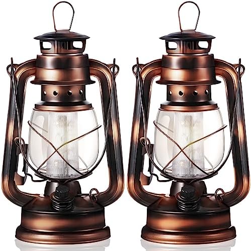Hortsun 2 Pieces 8 Inch Vintage LED Hurricane Hanging Lantern by Hortsun