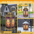 Solar Lantern Outdoor Waterproof Stained Glass Cross Radiant Light Spring Flowers Garden Decor LED Hanging Solar Lights Tabletop Lamp Gifts for Women Mom Outside Yard Patio Porch - Image 3