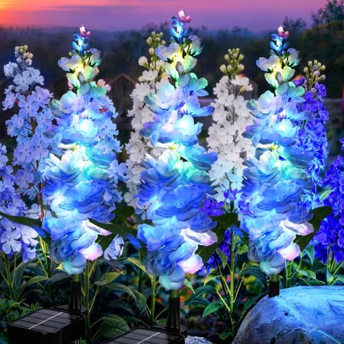 GIGALUMI 3 Pack Solar Delphinium Flowers Outdoor, 2 Modes, Blue by GIGALUMI