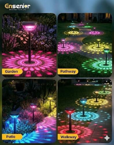 Ensenior Color Changing Solar Lights Outdoor, 8 Pack, Unique Light Pattern - Image 4