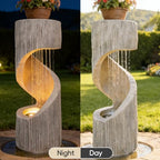 Modern S-Shaped Outdoor Fountain with LED Light, 40 inch Tall Spiral Column Waterfall Feature with Flat Top for Plant Display, Decorative Water Fountain for Garden, Patio - Image 4