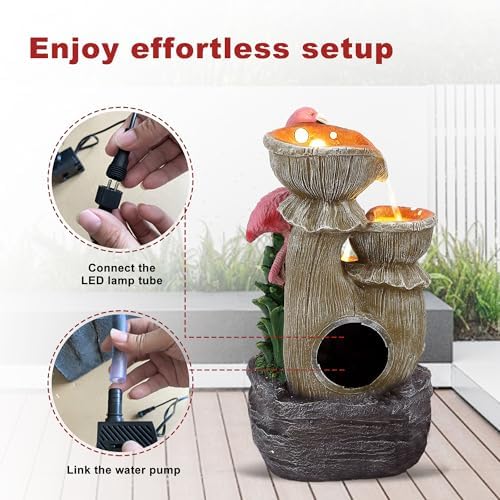 Outdoor Water Fountain - 5 Tier Floor-Standing Cascading Garden Fountain, 25" H Indoor/Outdoor Flamingos Water Fountains with 5 LED Lights for Garden, Patio, Backyard and Home - Image 5