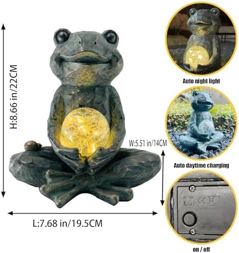 Zen Yoga Frog Garden Statue, Outdoor Decor, Solar Patio Garden Sculpture Ornament, Frog Figurine Lamp Light, Meditation Frog Gift Ideas for Women - Image 3