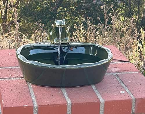 ASC Solar Powered Ceramic Green Frog Water Fountain Kit Garden Patio Bird Daytime Running Version - Image 2