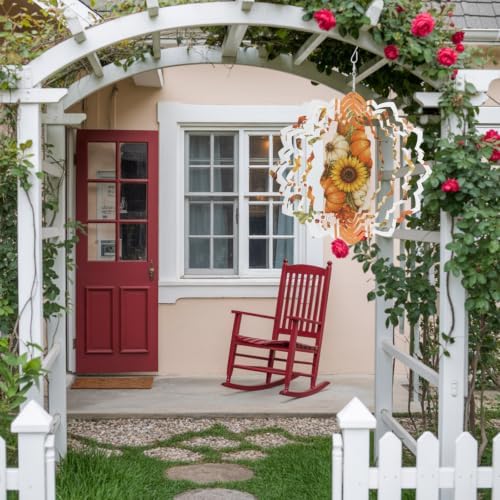 12 Inch Thanksgiving Pumpkins Wind Spinner for Yard and Garden,Fall Maple Leaf Plants Stripes Orange Hanging Ornaments Outdoor 3D Kinetic Wind Sculpture Spinners Indoor Outdoor Patio Décor Gift - Image 4