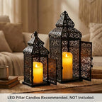 Vela Lanterns Decorative Indoor Moroccan Candle Holders, Black, Set of 2 - Image 3